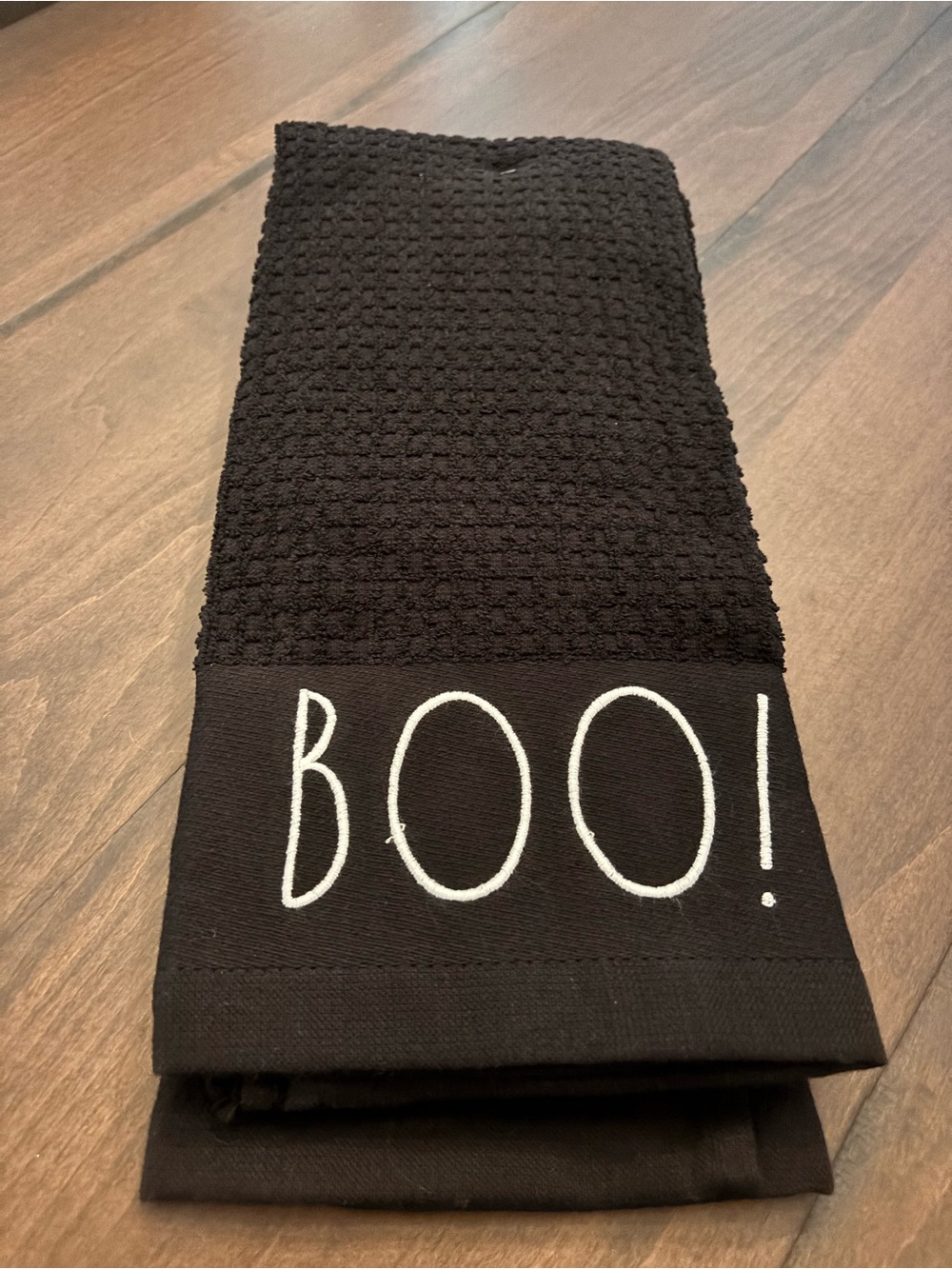 Rae Dunn Black BOO & SPOOKY Waffle Weave Kitchen Towel Set of 2